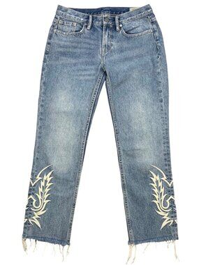 AllSaints Philly Boys Jeans 26 Blue Embroidery Boyfriend Low Rise